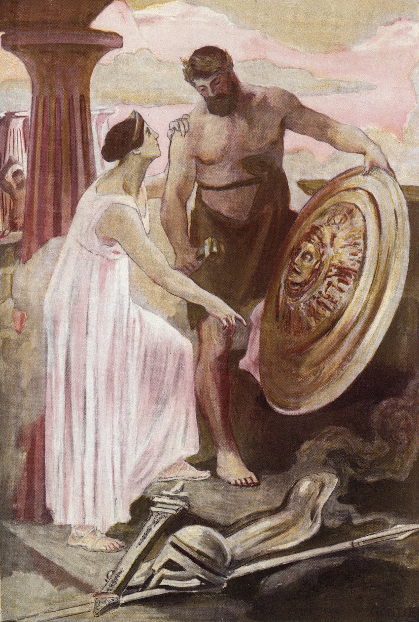 Tarcza Achillesa stworzona przez Wulkana. Ilustracja Clementa Gontiera (1876-1918) do „Iliady” Homere
