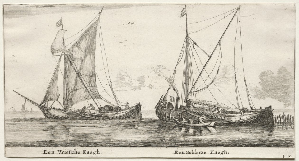 Różne statki i widoki Amsterdamu (Verscheÿde Schepen en Gesichten van Amstelredam), część II: Bilander fryzyjski. Bilander Geldersche autorstwa Clement de Jonghe