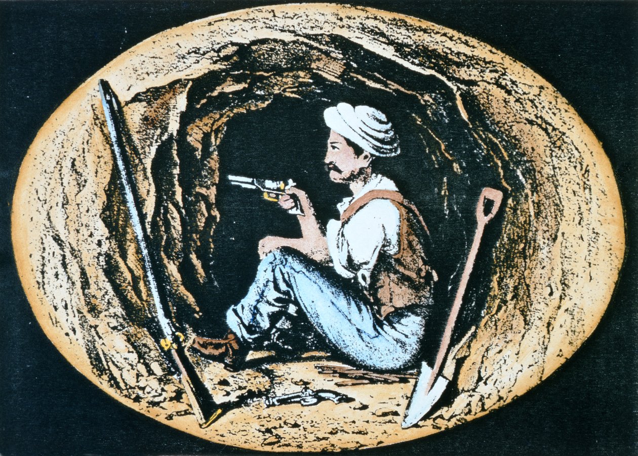 Brytyjski saper uzbrojony w Colt Revolver czeka w kopalni na przebicie się przez wrogi kontrasaper autorstwa Clifford Henry Mecham