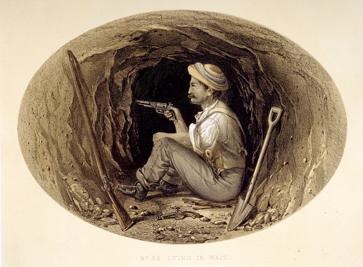 Czekając, z „Szkiców i incydentów oblężenia Lucknow, z Rysunków wykonanych podczas oblężenia”, George Couper autorstwa Clifford Henry Mecham
