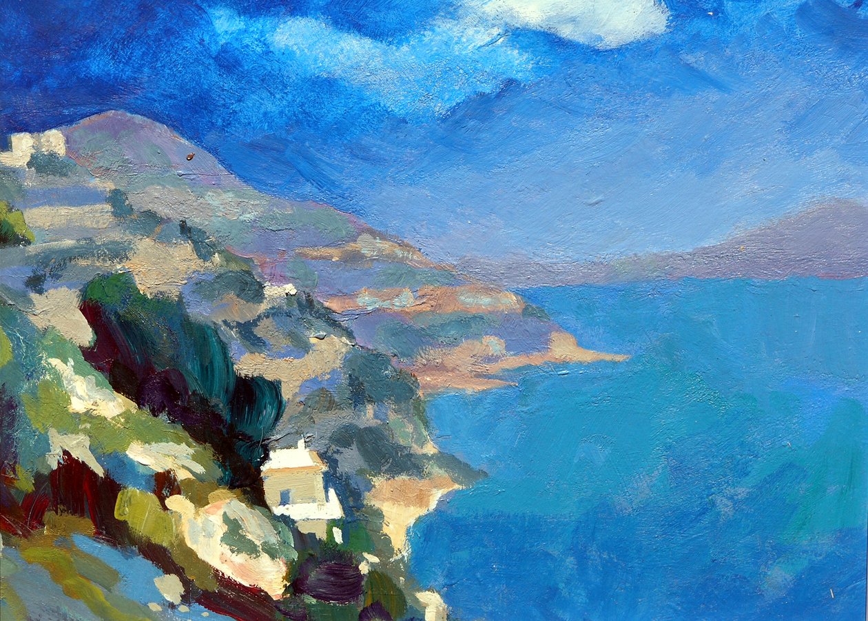 Wybrzeże Amalfi, 2007 (akryl na pokładzie) autorstwa Clive Metcalfe