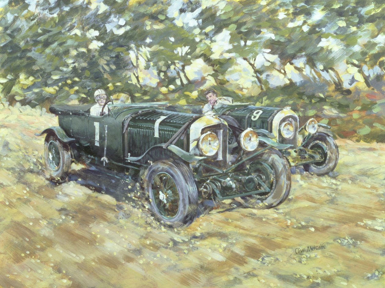 1929 Le Mans Winning Bentleys (akryl na płótnie) autorstwa Clive Metcalfe