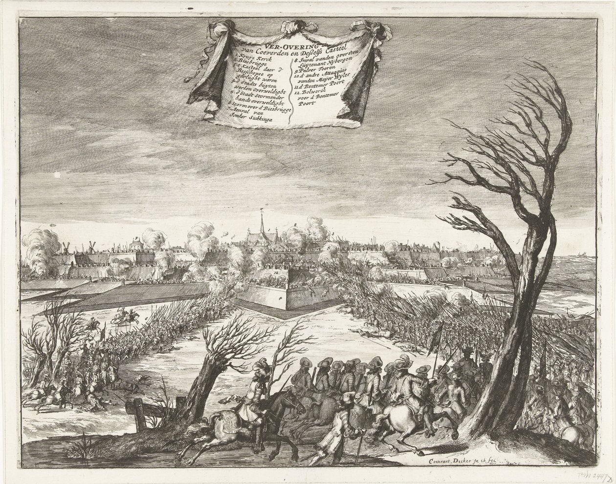 Szturm i zdobycie Coevorden 30 grudnia 1672 r Podbój Coevorden i Deßelfs Casteel (tytuł na obiekcie) autorstwa Coenraet Decker