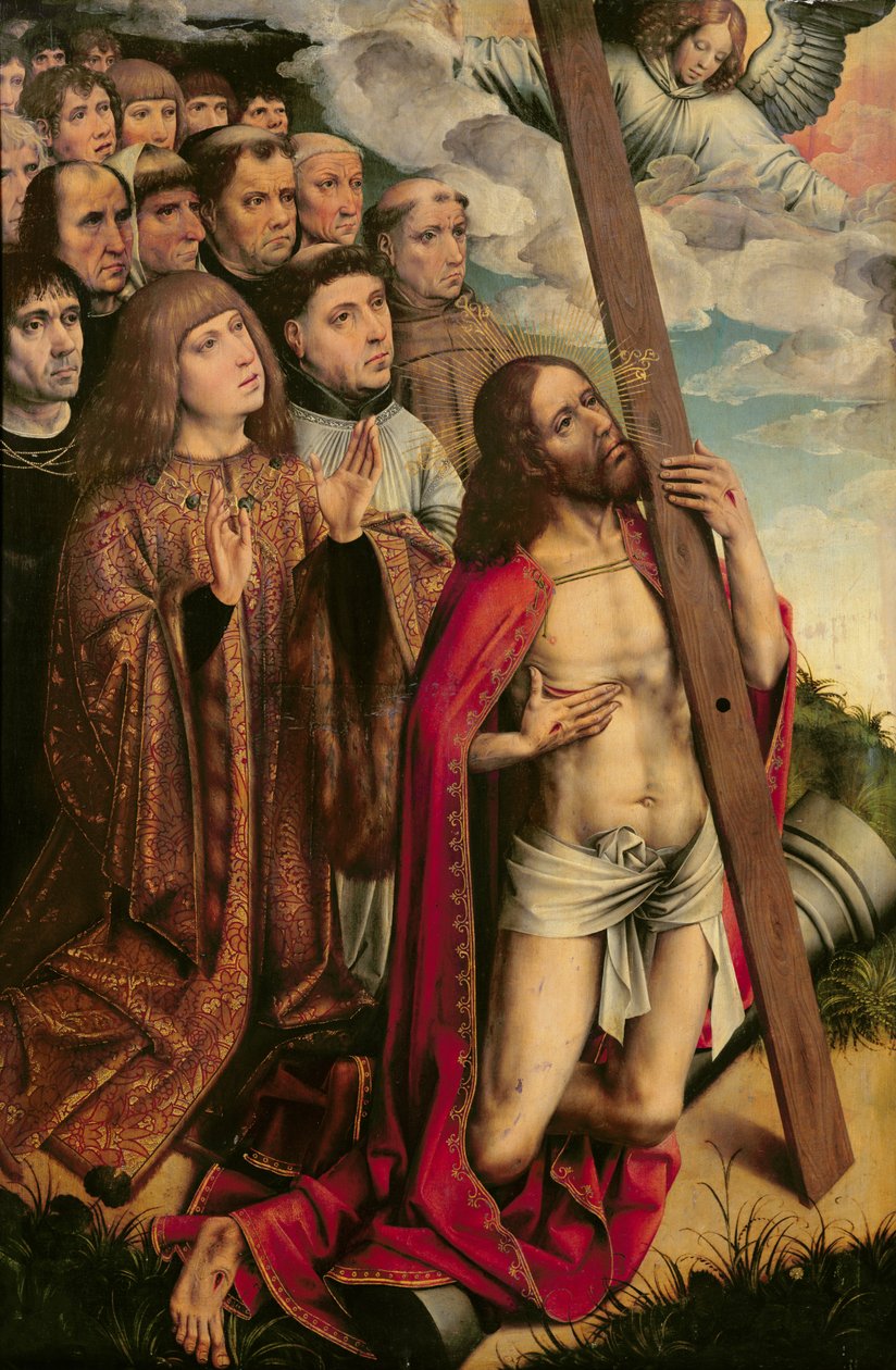 Chrystus Pośrednik z Filipem Przystojnym (1478-1506) i jego świtą, lewy panel z ołtarza (zob. także 223221) autorstwa Colijn de Coter