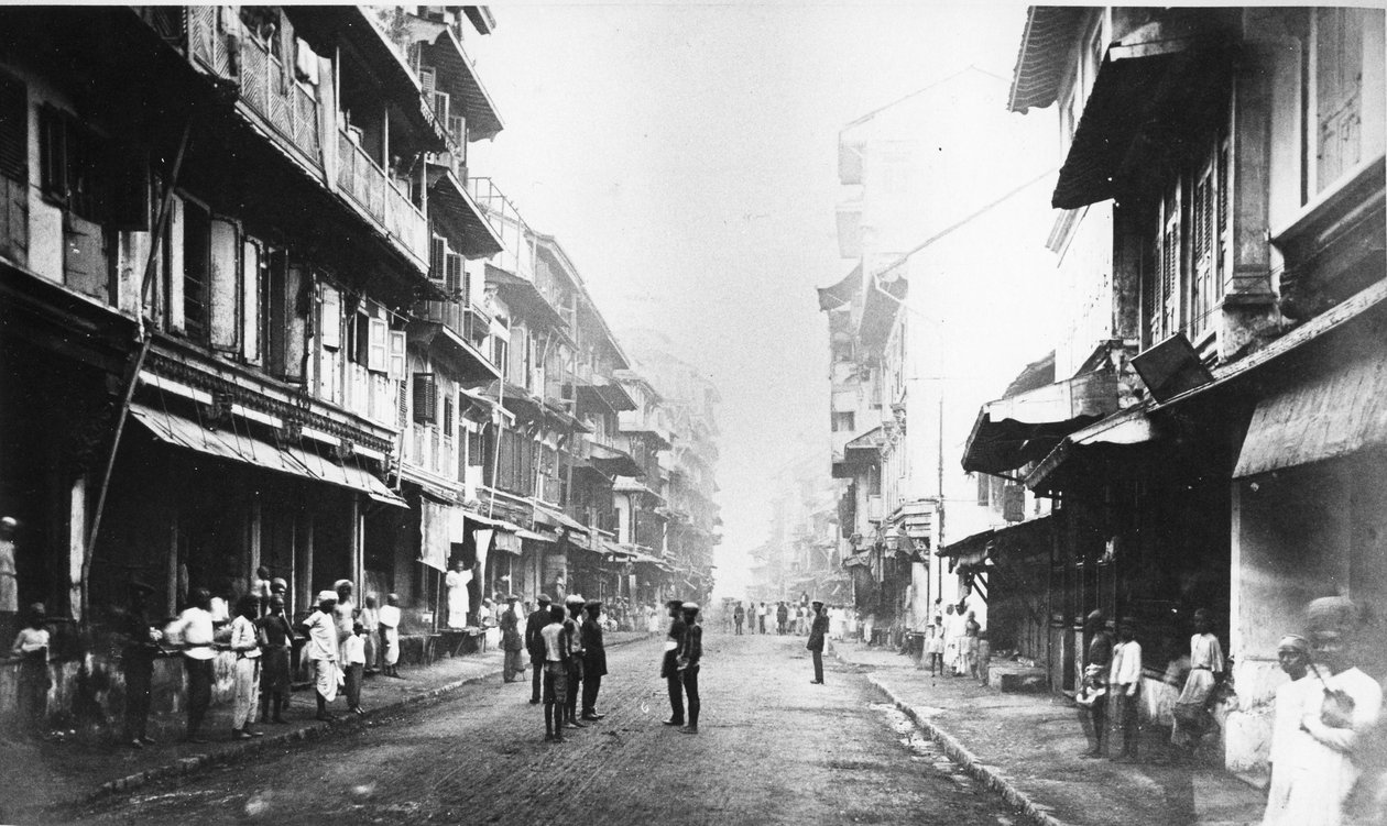 Ulica Bora Bazar, Bombaj, ok. 1870 r. autorstwa Colin Roderick Murray