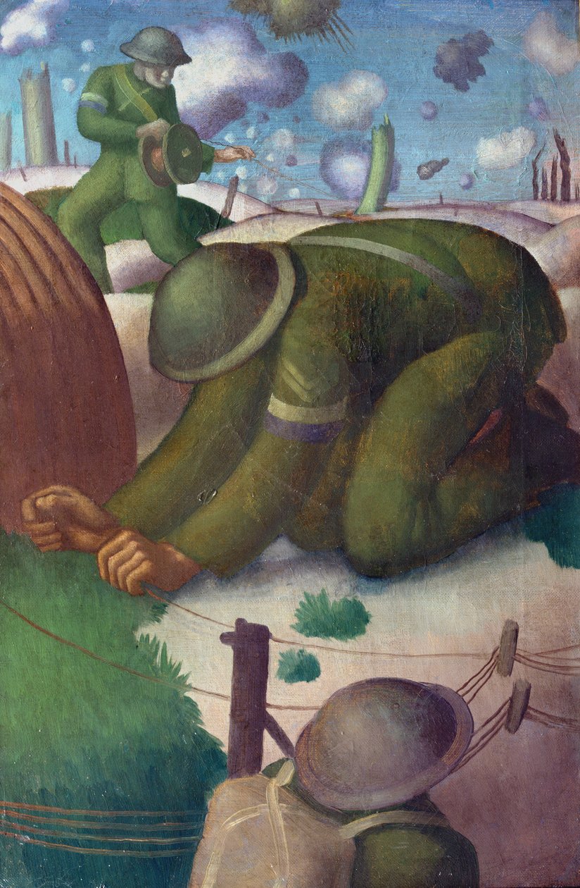 Układanie drutu telefonicznego, c.1919 autorstwa Colin Unwin Gill