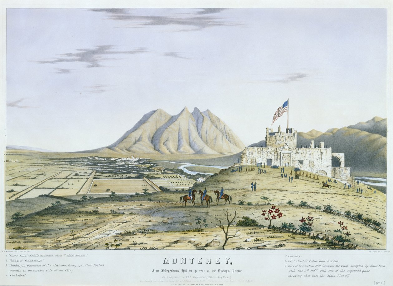 Monterey, ze Wzgórza Niepodległości, na tyłach Pałacu Biskupiego. Jak to wyglądało 23 września autorstwa Colonel Daniel (after) Whiting Powers