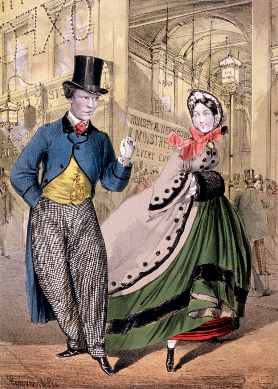 Dama i dżentelmen przy wejściu do Oxford Music Hall, Oxford St, Westminster, ok. 1860 r. autorstwa Concanen and Lee