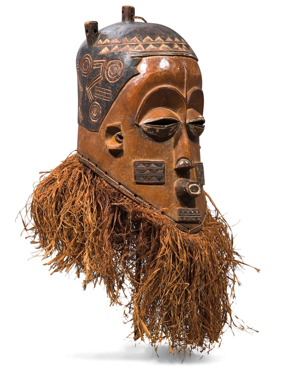 Maska na kask Pende (drewno i rafia) autorstwa Congolese Congolese