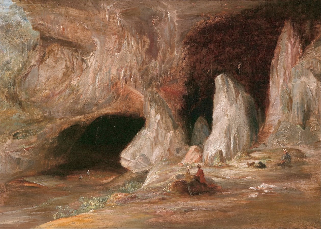 Kolumny stalagmitów przy południowym wejściu do jaskini Burrangalong autorstwa Conrad Martens