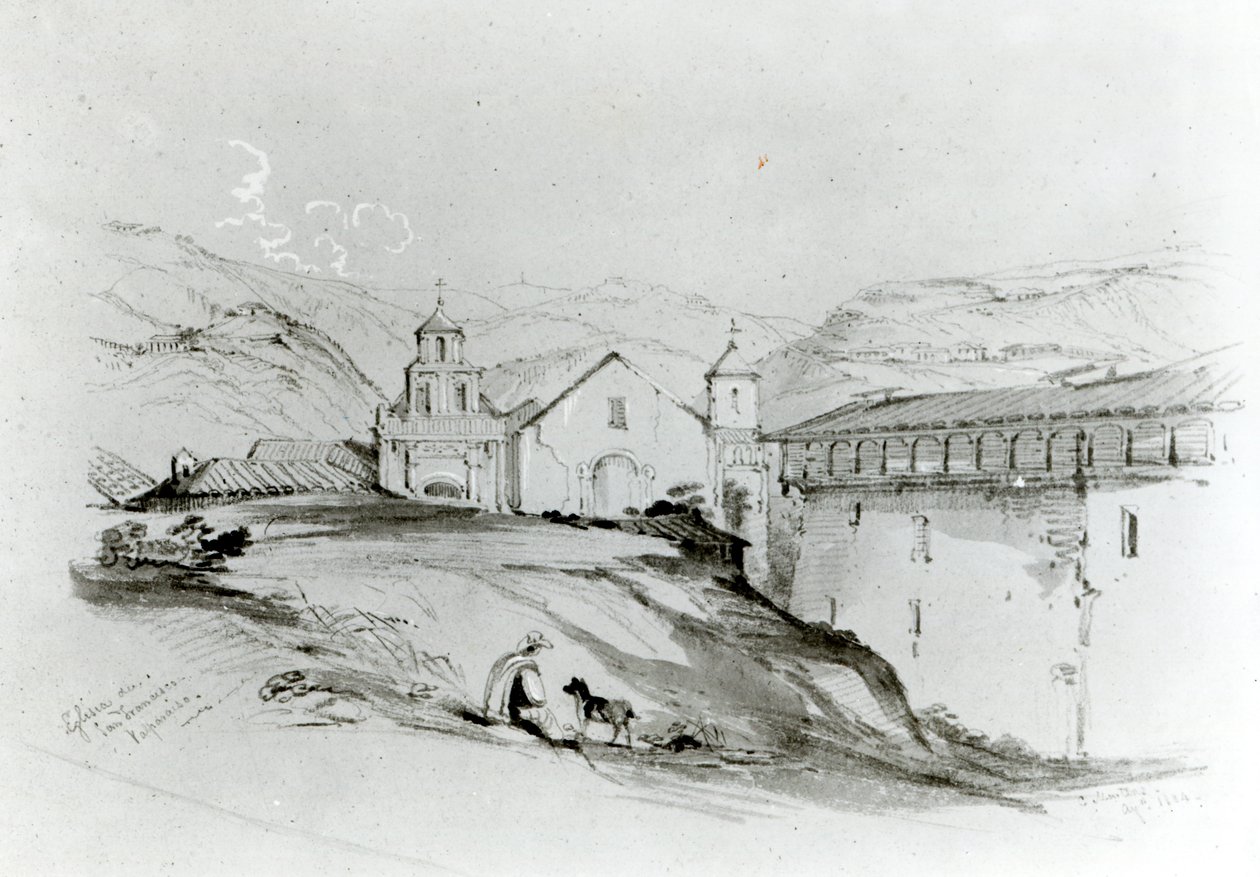Kościół San Francisco, Valparaiso, 1834 (ołówek i wc na papierze) autorstwa Conrad Martens