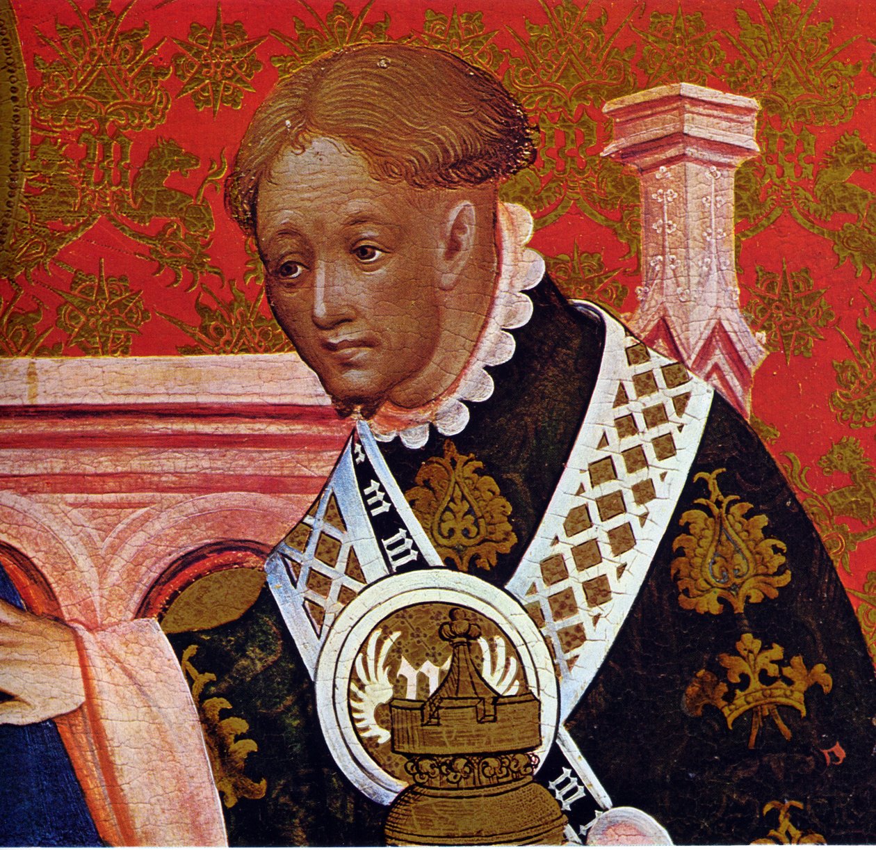 Marienkirche Dortmund, Ołtarz Marien Conrad von Soest, prawy panel, fragment z Adoracji Trzech Króli autorstwa Conrad von Soest