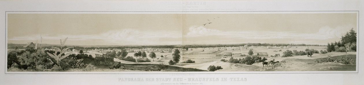 Panorama miasta New Braunfels w Teksasie wykonana od strony południowo-zachodniej latem 1847 roku autorstwa Conrad Caspar (after) Rordorf