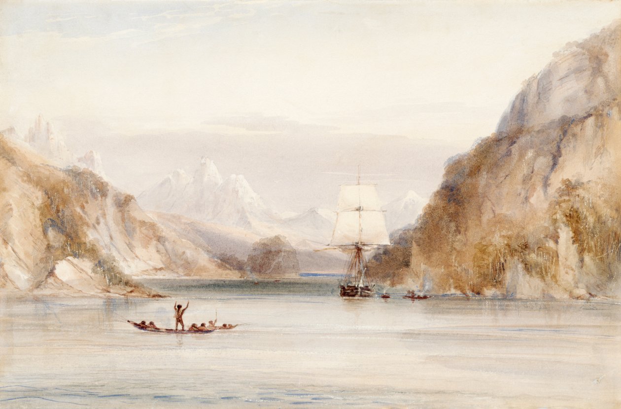 Beagle w Murray Narrow, Ziemia Ognista (akwarela na papierze) autorstwa Conrad Martens
