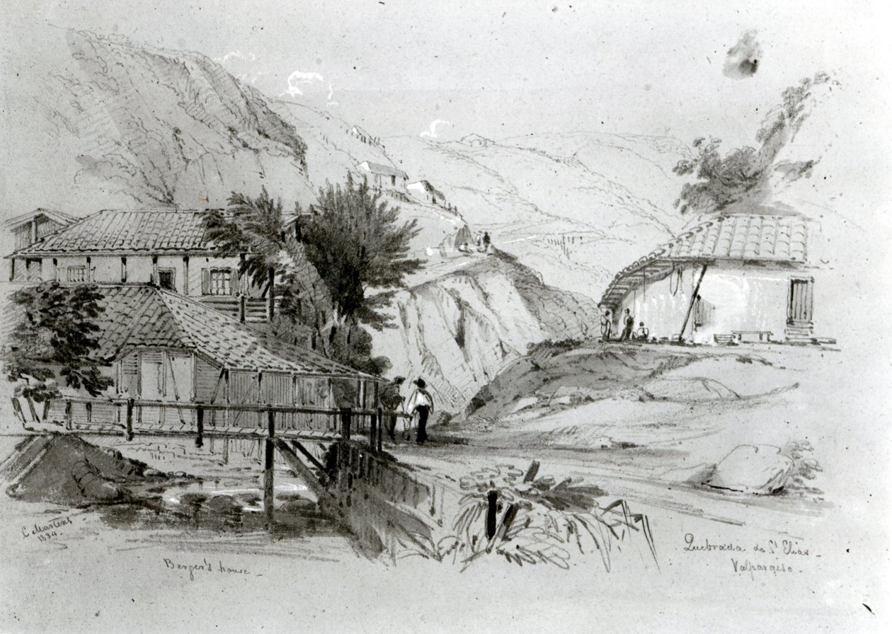 Dom Bergera, Valparaiso, 1834 (ołówek i wc na papierze) (zdjęcie bw) autorstwa Conrad Martens