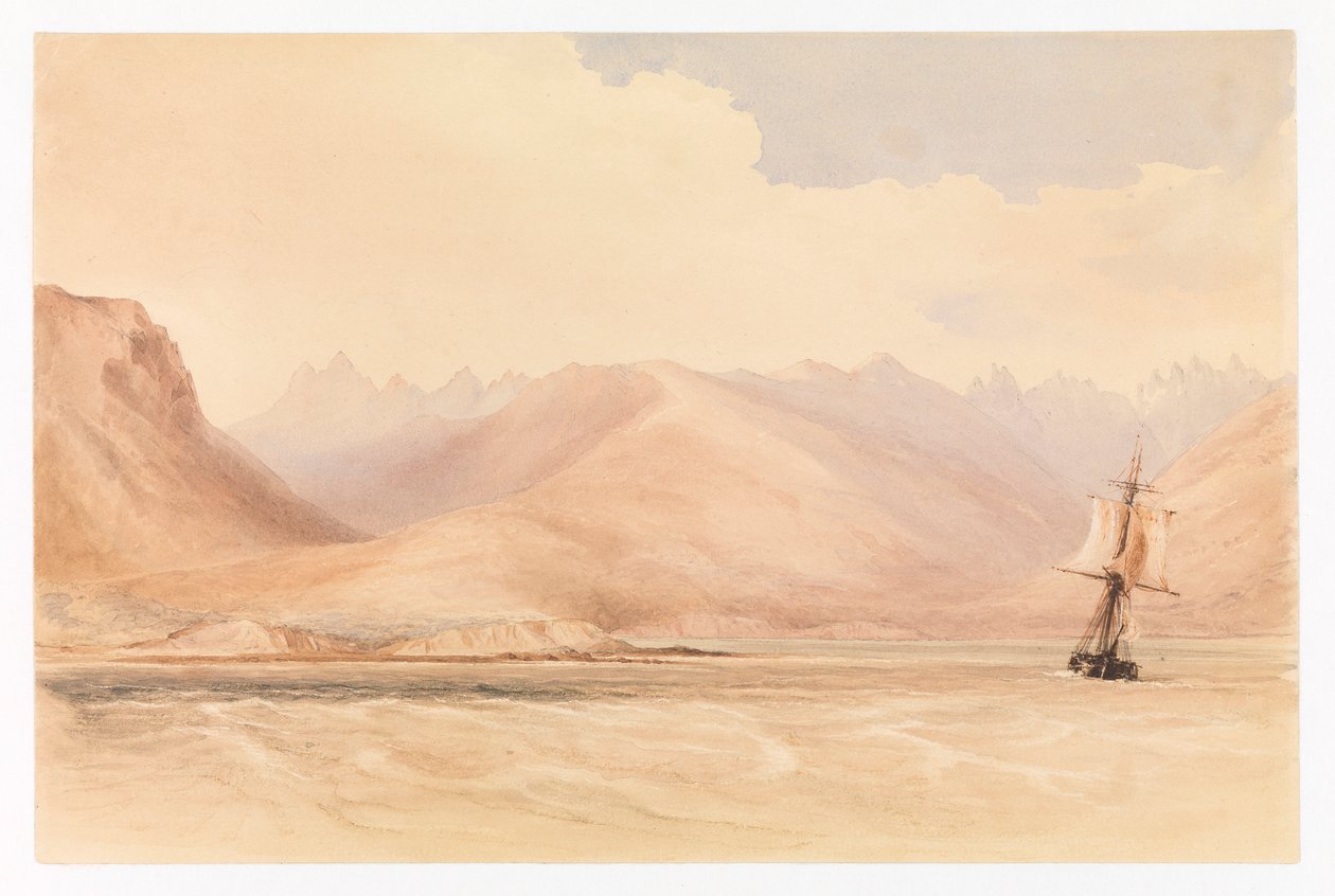 Statek badawczy HMS "Beagle" w kanale Beagle, Ameryka Południowa autorstwa Conrad Martens