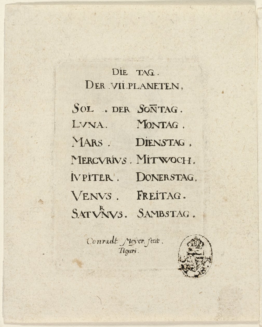 Strona tytułowa, z Der VII Planeten autorstwa Conrad Meyer