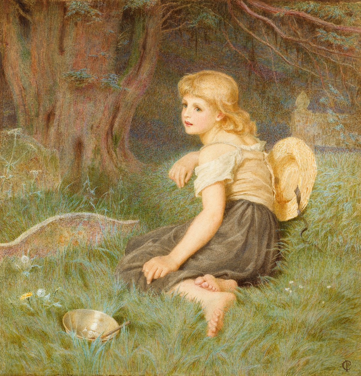 A tam na ziemi siedzę..., 1878 (wc na papierze) autorstwa Constance Phillott
