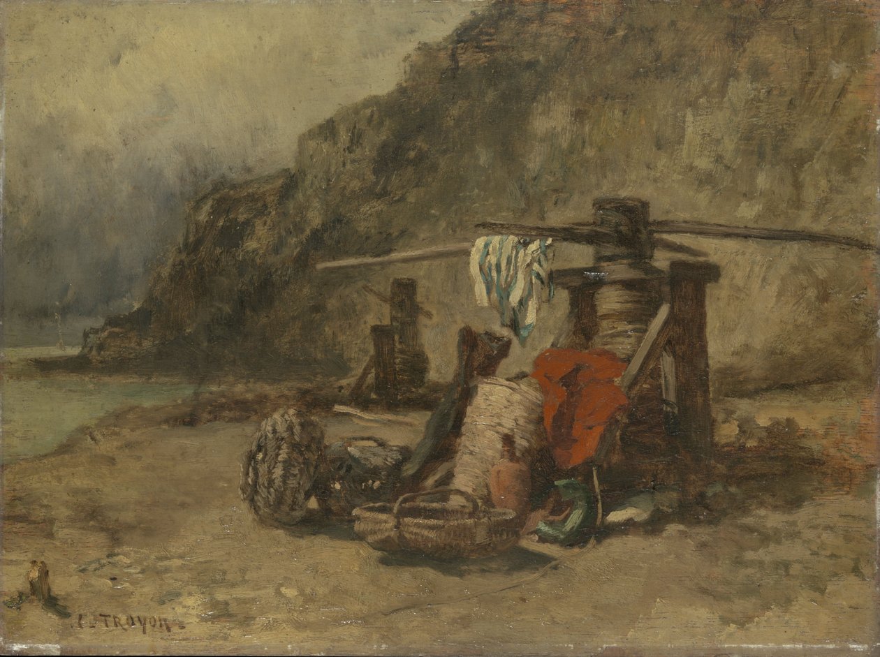 Pejzaż plażowy z kabestanami autorstwa Constant Emile Troyon