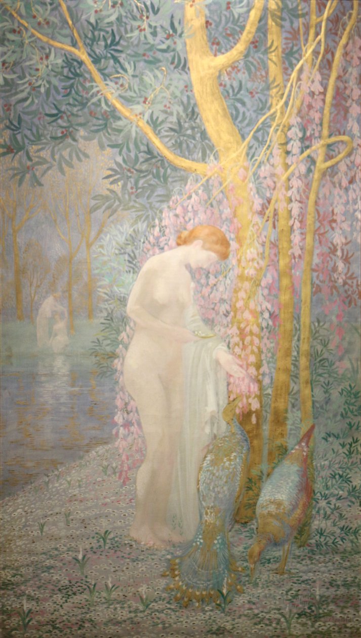 La femme au paon Angielski: Kobieta z pawiami Nederlands: Kobieta z pawiami autorstwa Constant Montald