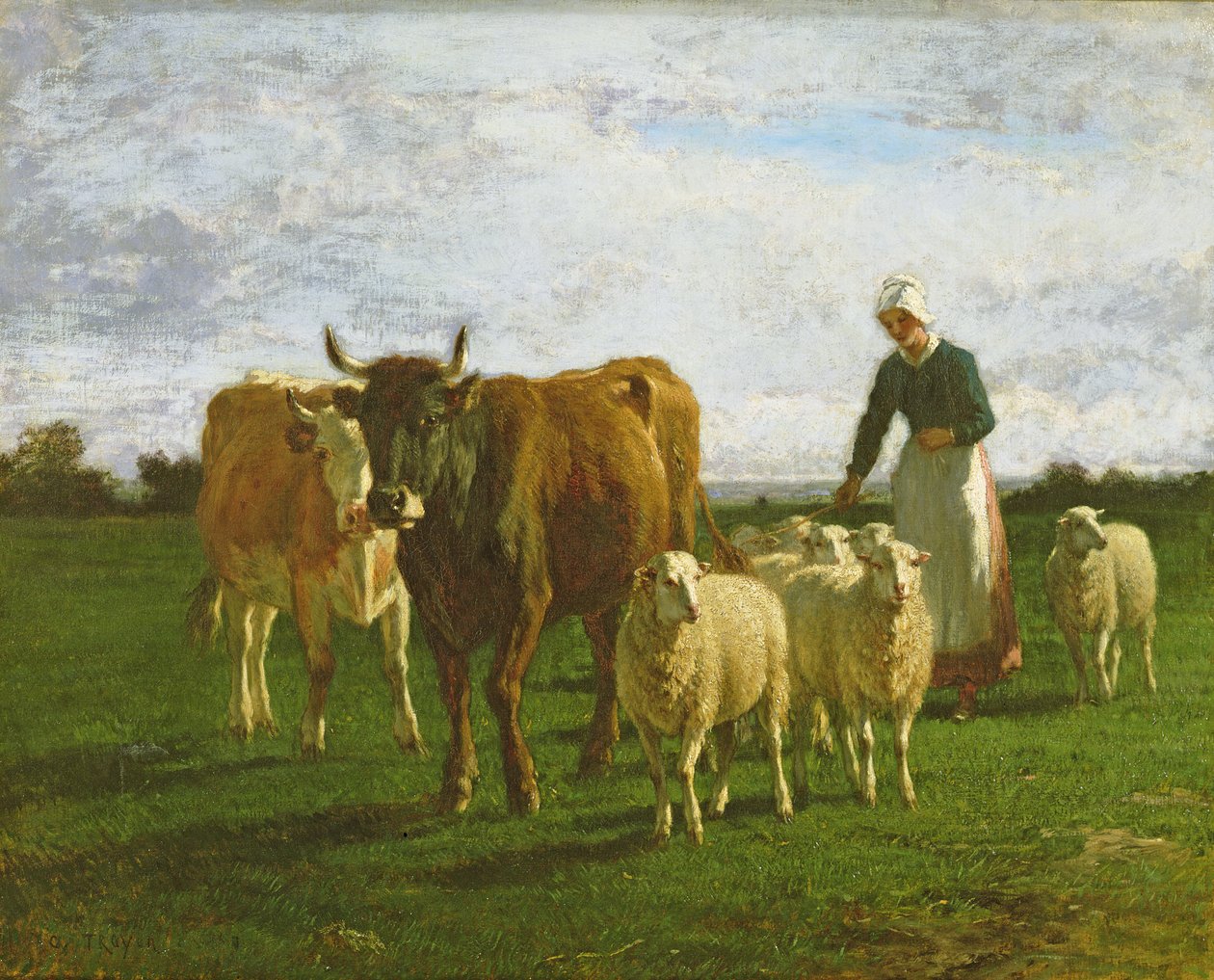 Wieczór, Prowadzenie Bydła, 1859 autorstwa Constant Emile Troyon