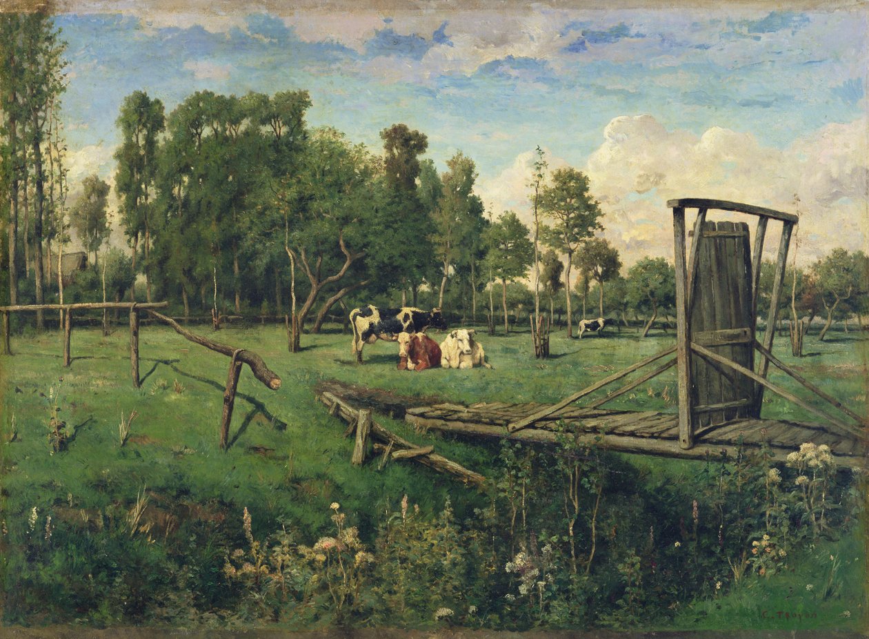Pastwisko w Normandii (olej na płótnie) autorstwa Constant Emile Troyon