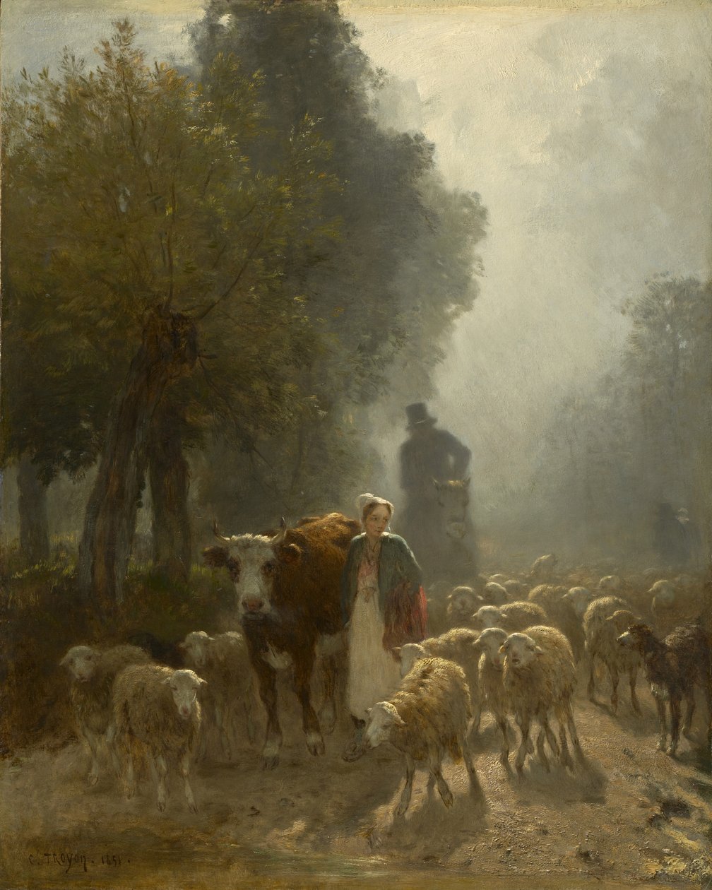 Idąc na targ w mglisty poranek, 1851 autorstwa Constant Emile Troyon