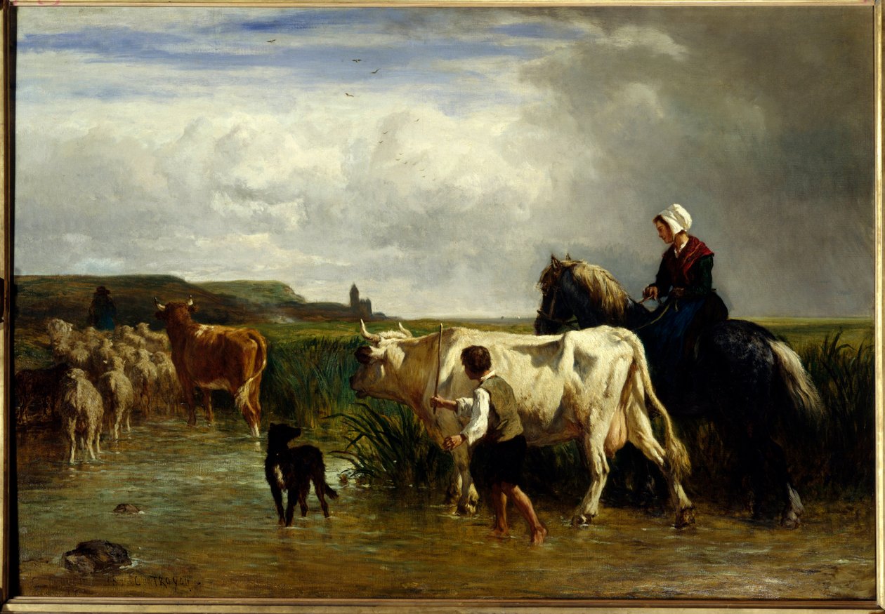 Le passage du gue Obraz Constanta Troyona (1810-1865) XIX w. Niedz. 1,15x1,65m Paryż, Luwr. autorstwa Constant Emile Troyon