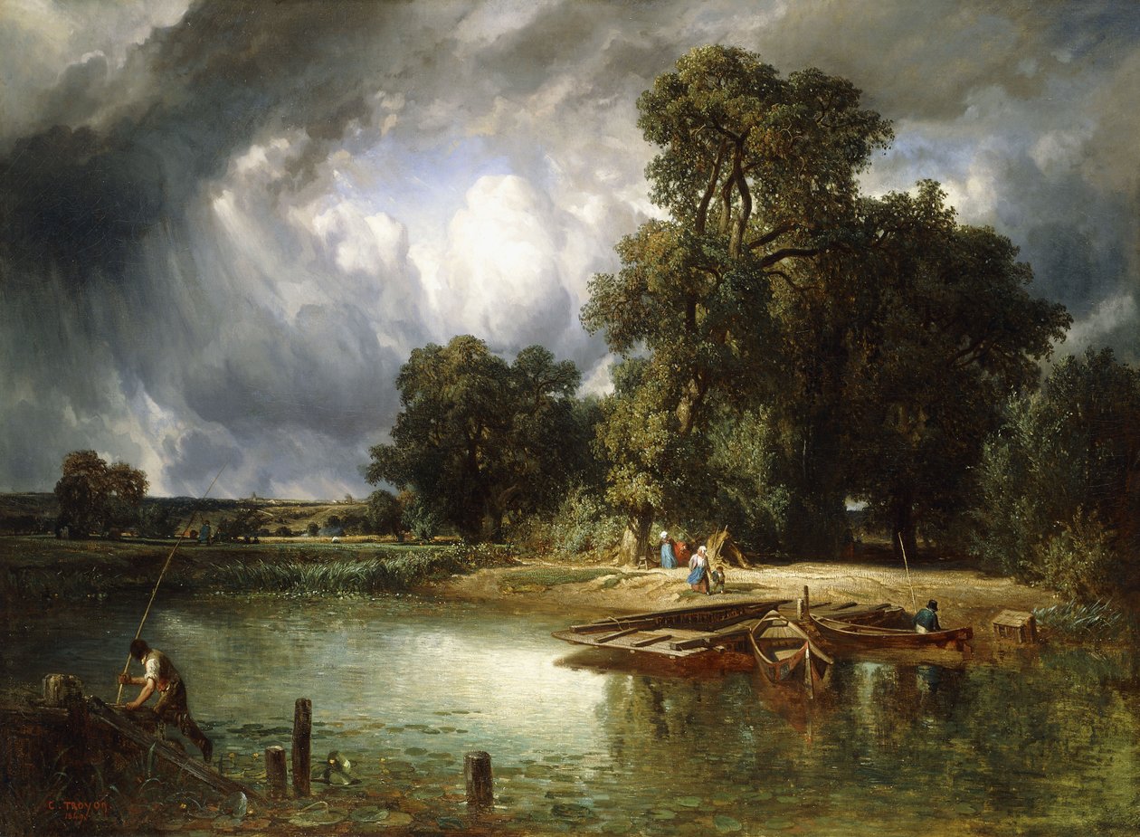 Przeprawa promowa, 1849 autorstwa Constant Emile Troyon