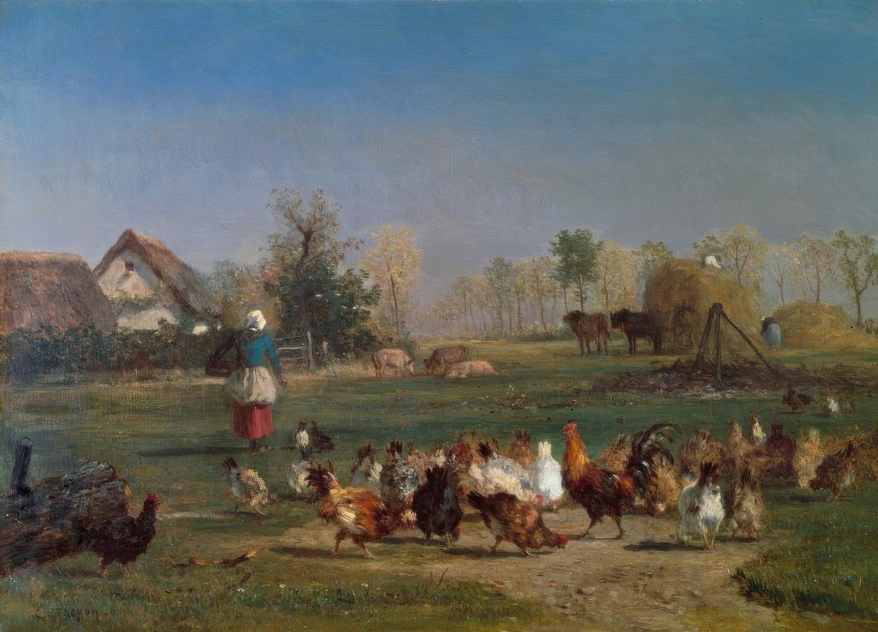 Karmienie kurczaków autorstwa Constant Troyon