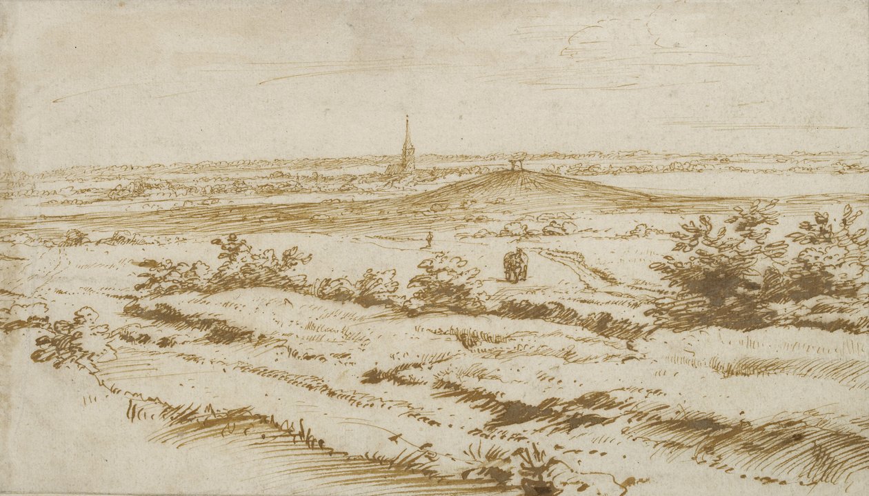 Krajobraz w pobliżu Appeldoorn, 1680 (długopis i brązowy atrament) autorstwa Constantijn the Younger Huygens