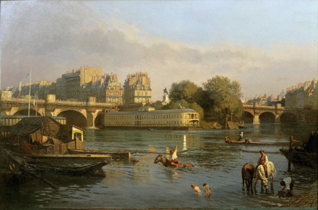 Pont Neuf i Ile de la Cite, Paryż ... autorstwa Constantin Emile Meunier
