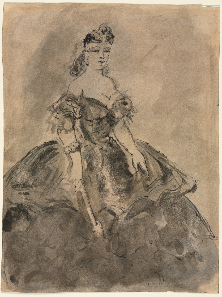 Na Ball recto, La femme à léventail, według Goya verso, XIX wiek. autorstwa Constantin Guys