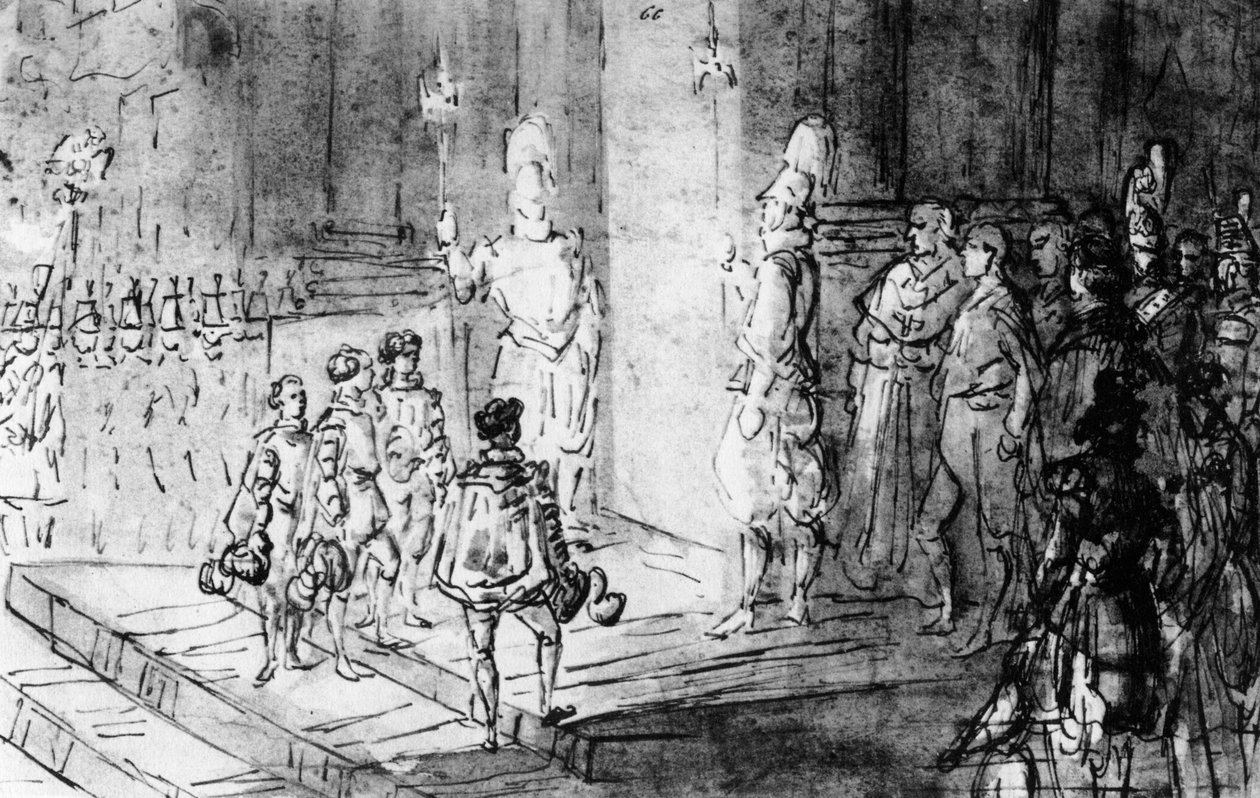 Gwardia szwajcarska i żołnierze francuscy w Watykanie, 1930. autorstwa Constantin Guys