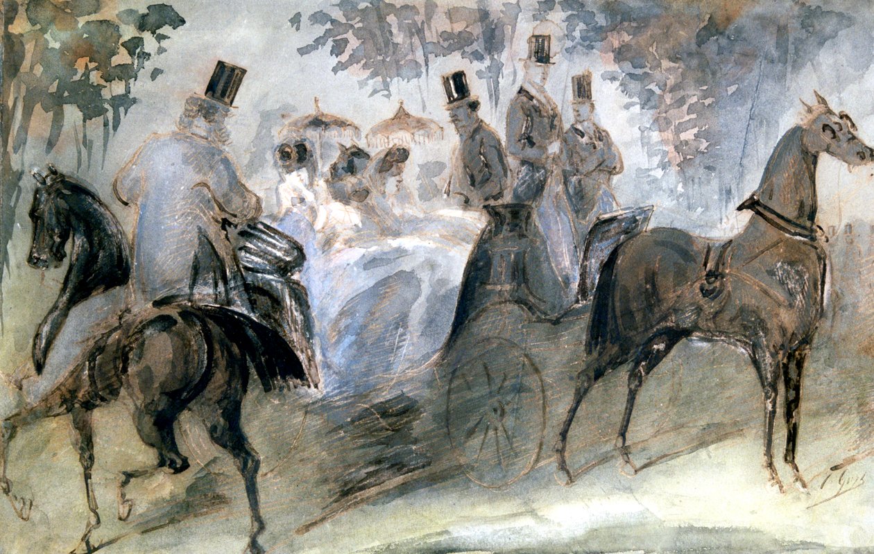 Elegancki koń i jeźdźcy, c1822-1892 autorstwa Constantin Guys