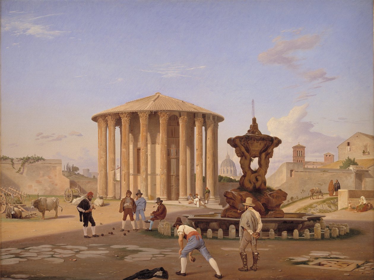 Piazza della Bocca della Verità z tzw. Świątynią Westy w Rzymie autorstwa Constantin Hansen