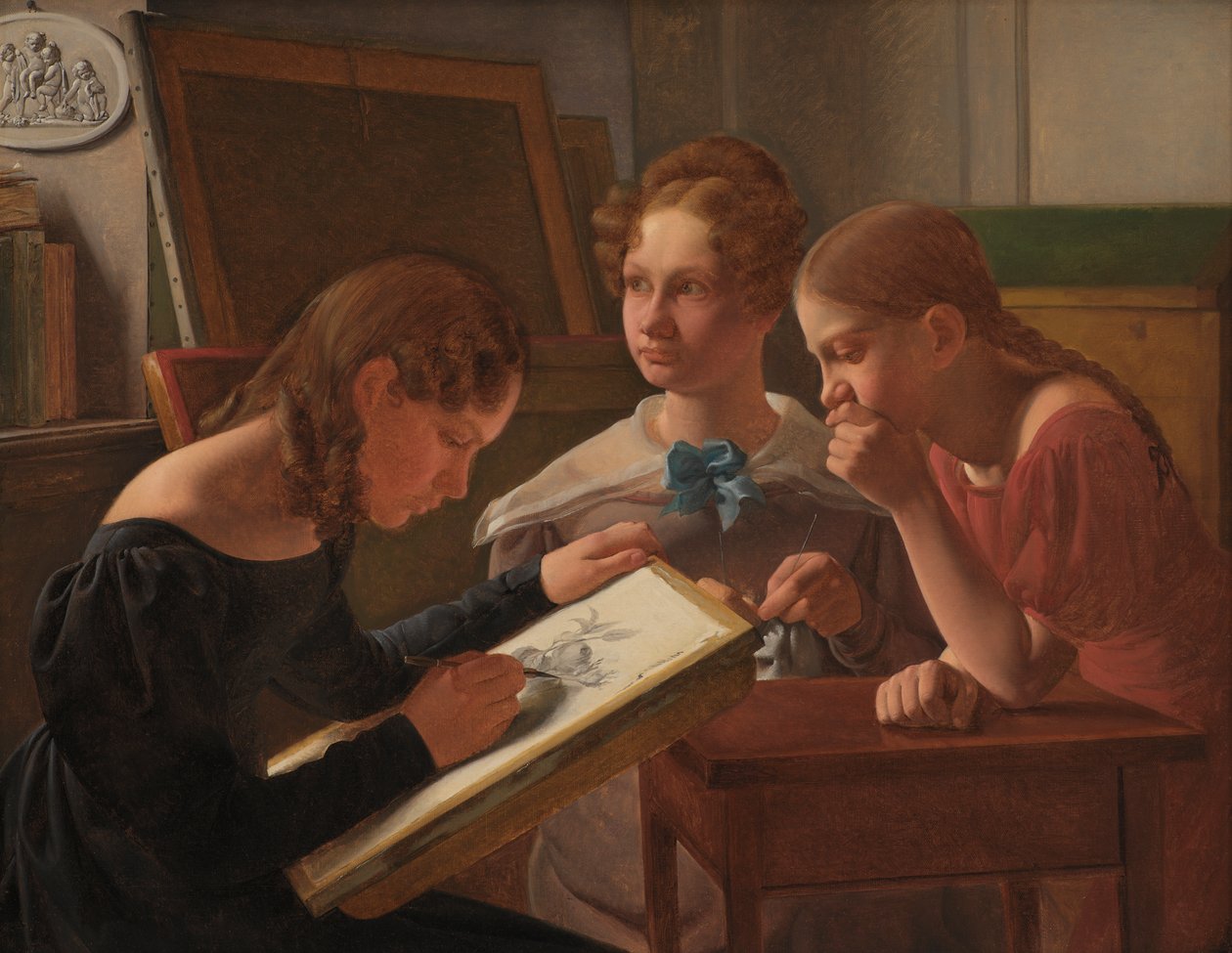 Trzy młode dziewczyny. Siostry Artystki: Alvilde, Ida i Henriette, 1827 autorstwa Constantin Hansen