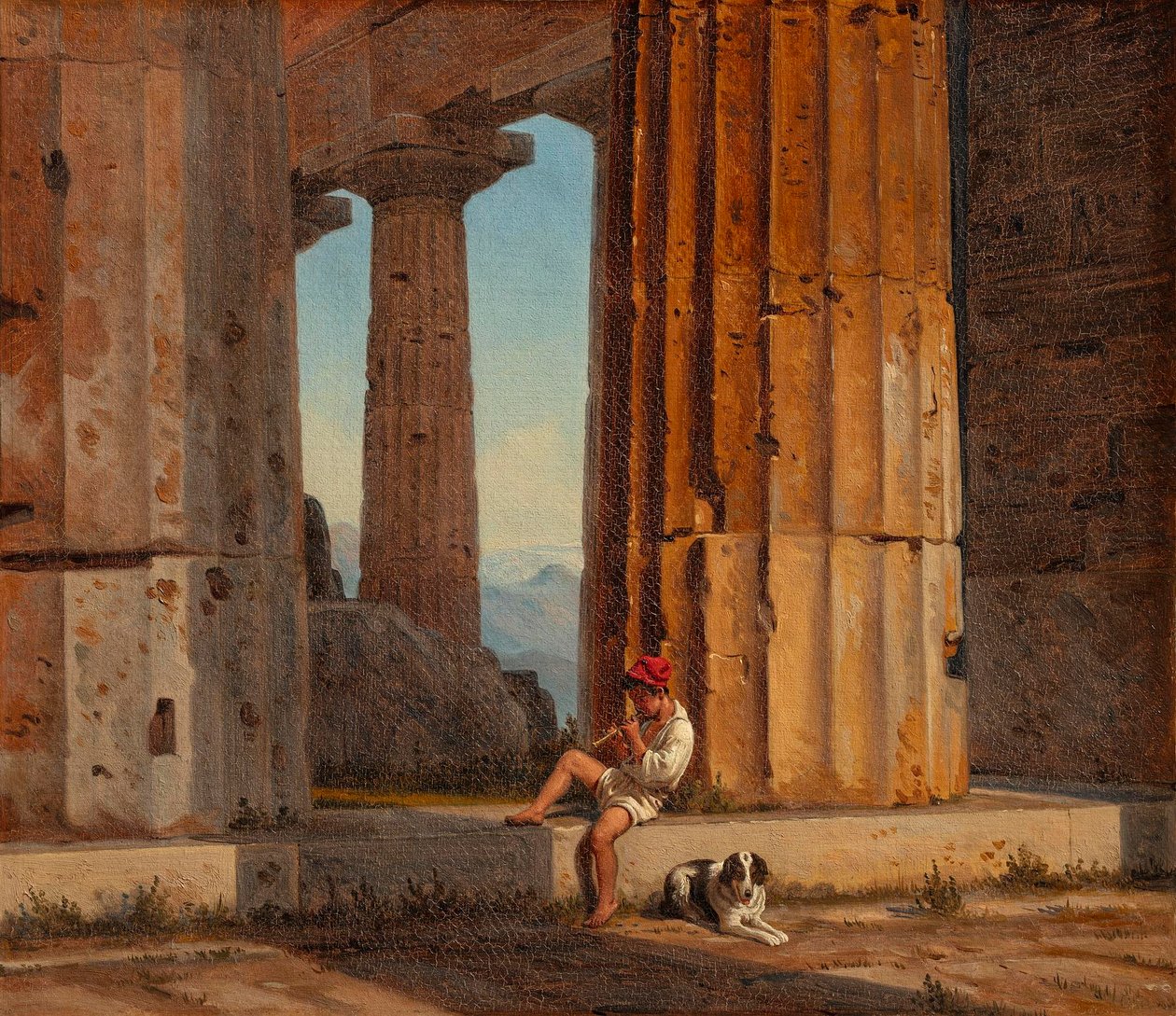 Widok na świątynię Posejdona w Paestum autorstwa Constantin Hansen