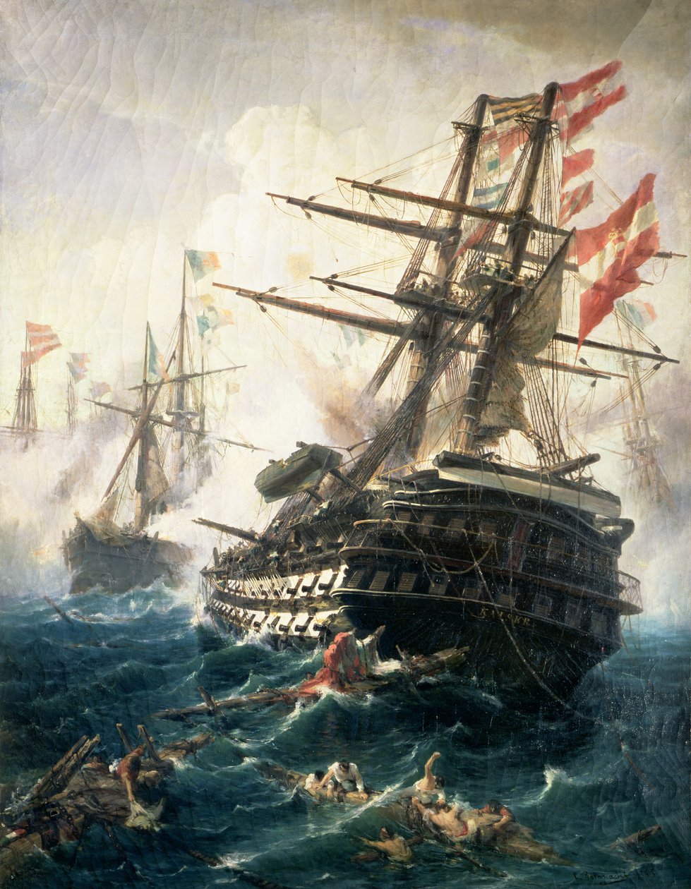 Bitwa pod Lissą, stoczona między Cesarstwem Austro-Węgierskim a Włochami, 1866 (olej na płótnie) autorstwa Constantin Volanakis