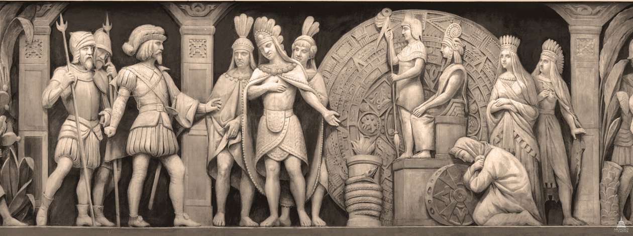 Cortez i Montezuma w meksykańskiej świątyni Fryz w Rotundzie Kapitolu Stanów Zjednoczonych, 186 autorstwa Constantino Brumidi