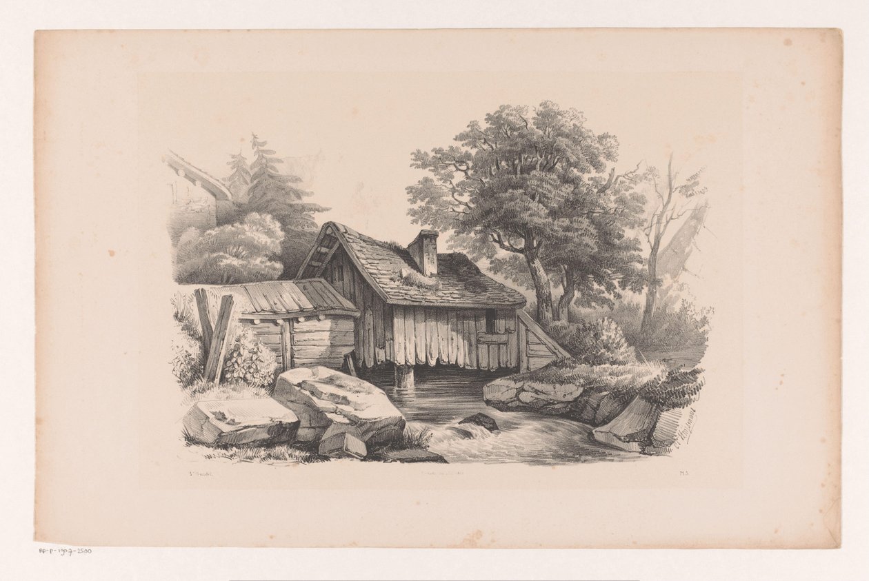 Drewniany dom nad rzeką Krajobraz (tytuł serii) autorstwa Constantinus Cornelis Huysmans