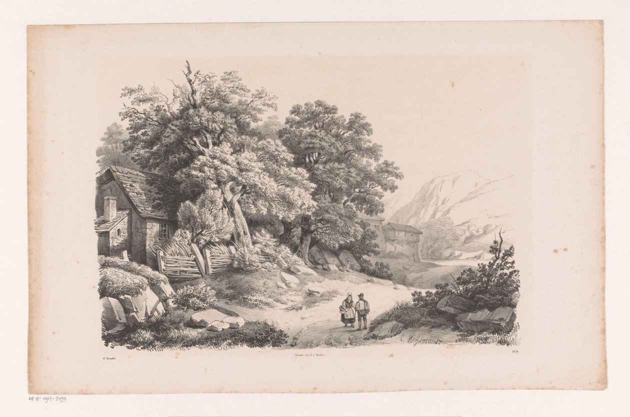 Krajobraz z dwiema postaciami na wiejskiej drodze Krajobraz (tytuł serii) autorstwa Constantinus Cornelis Huysmans