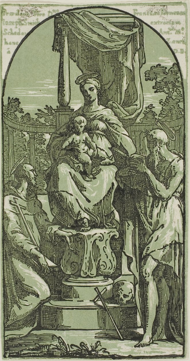 Madonna z Dzieciątkiem na tronie, Święty Hieronim i Święty Franciszek autorstwa Conte Antonio Maria Zanetti the Elder