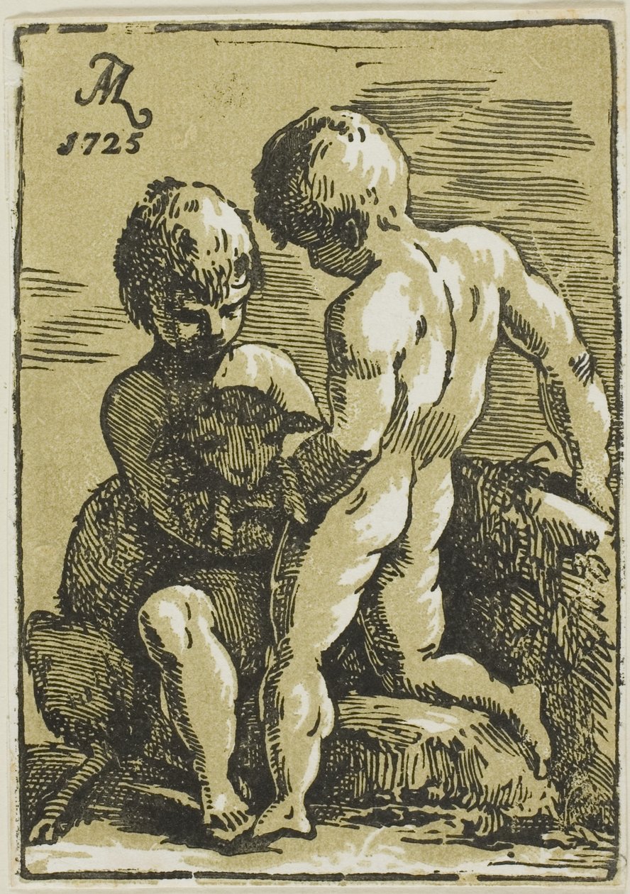 Dwoje dzieci głaszczących baranka autorstwa Conte Antonio Maria Zanetti the Elder