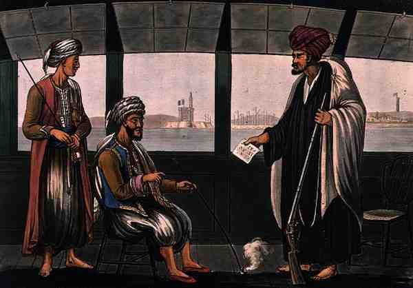 Arabs on Board the Swiftsure, ryty: Joseph Constantine Stadler (fl.1780-1812) wyd. I. White, Londyn autorstwa Cooper (after) Willyams