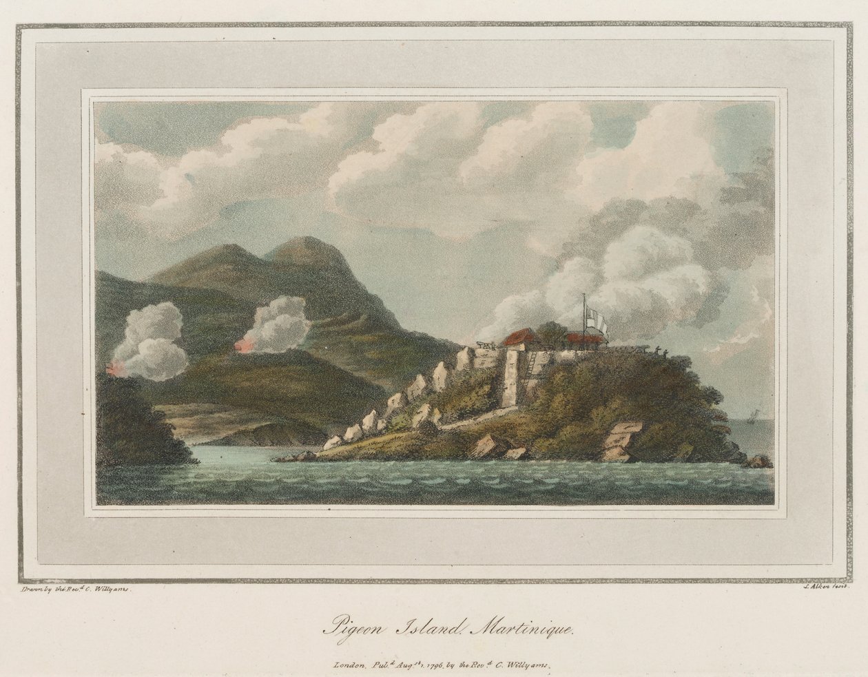 Wyspa Gołębi na Martynice. Litografia (56,6x43,4 cm) autorstwa wielebnego Coopera Willyamsa (1762-1816). autorstwa Cooper (after) Willyams