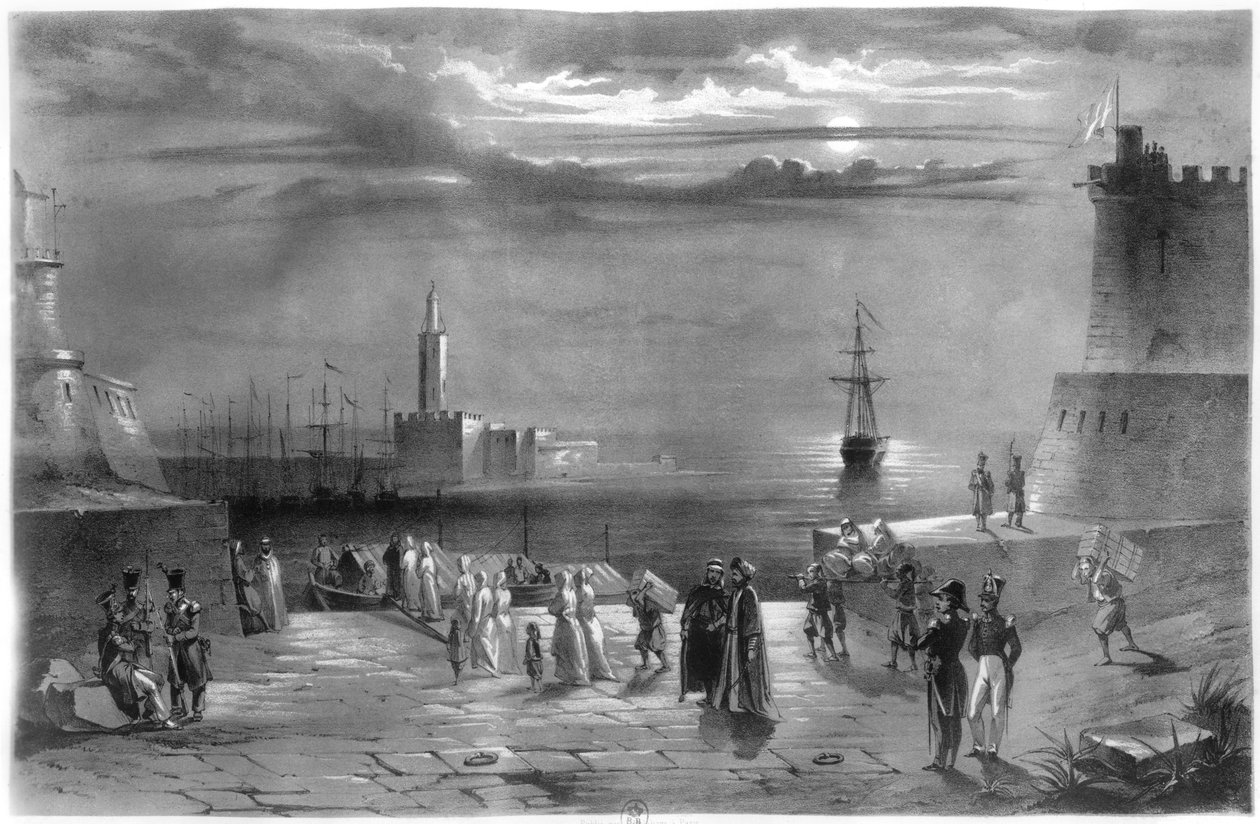 Dey Hussein Ibn El Hussein (1765-1838) opuszcza Algier po zdobyciu miasta 4 lipca 1830 r. autorstwa Coppin