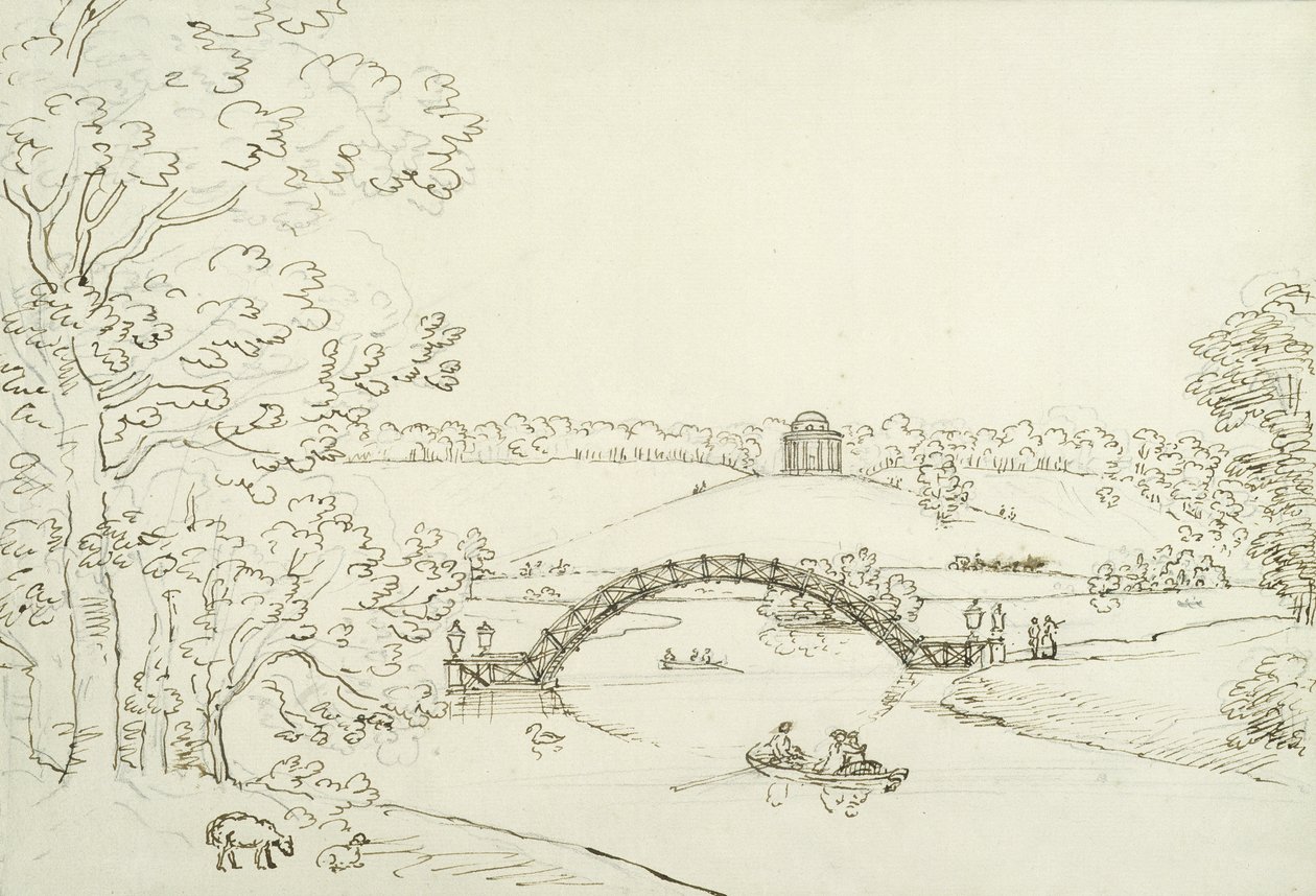 Stourhead, ok. 1780 r. (pióro i tusz na papierze) autorstwa Copplestone Warre Bamfylde