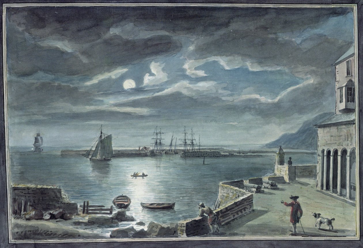 Port i Cobb, Lyme Regis, Dorset, przy Moonlight autorstwa Copplestone Warre Bamfylde