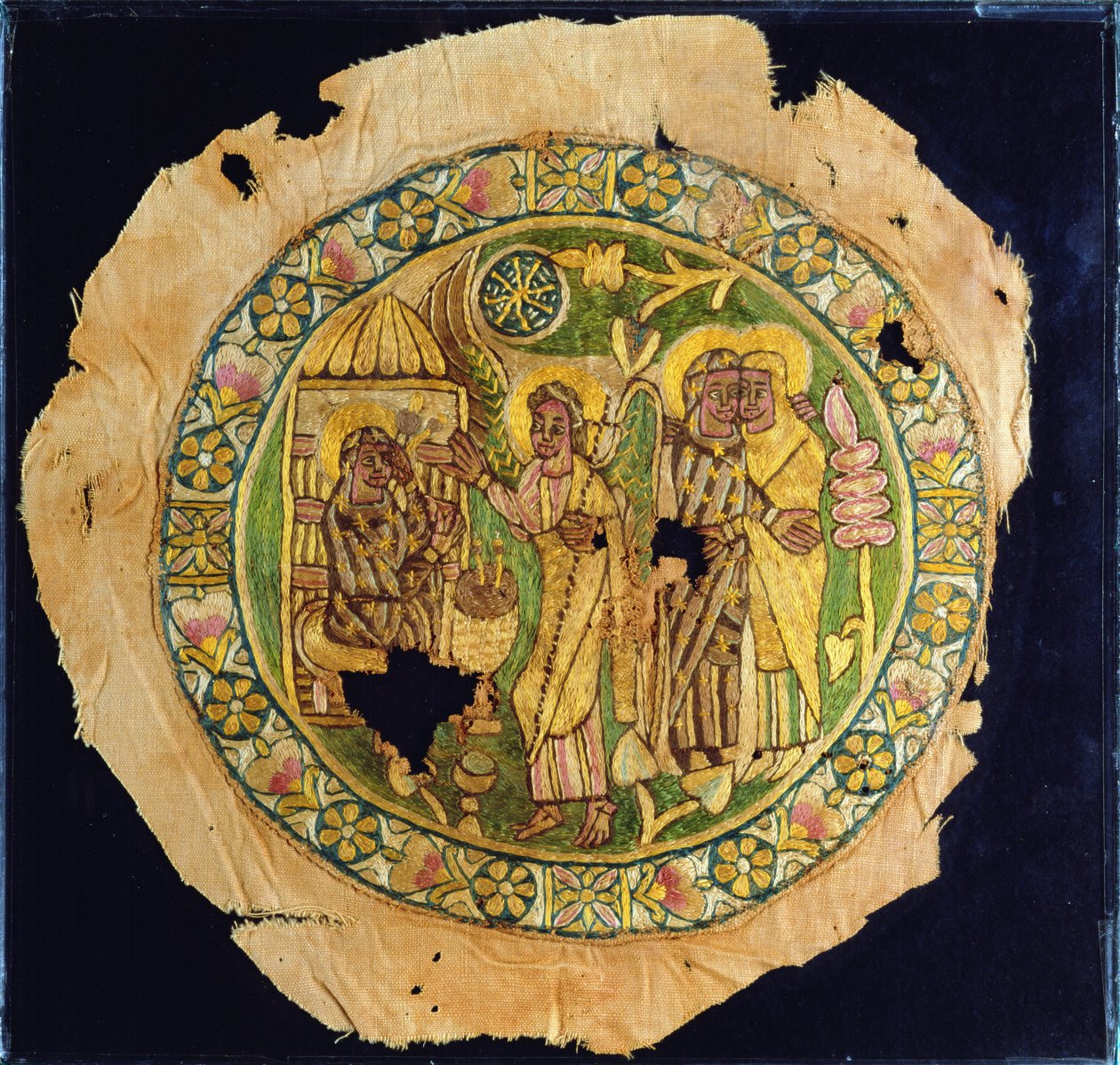 Zwiastowanie, 500-700 (len haftowany jedwabiem) autorstwa Coptic
